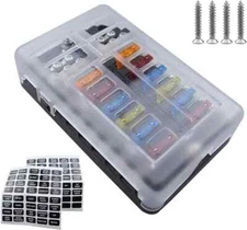 12-Way Fuse Box Blade Fuse Block Holder Screw Nut Terminal with Fuses LED Indica