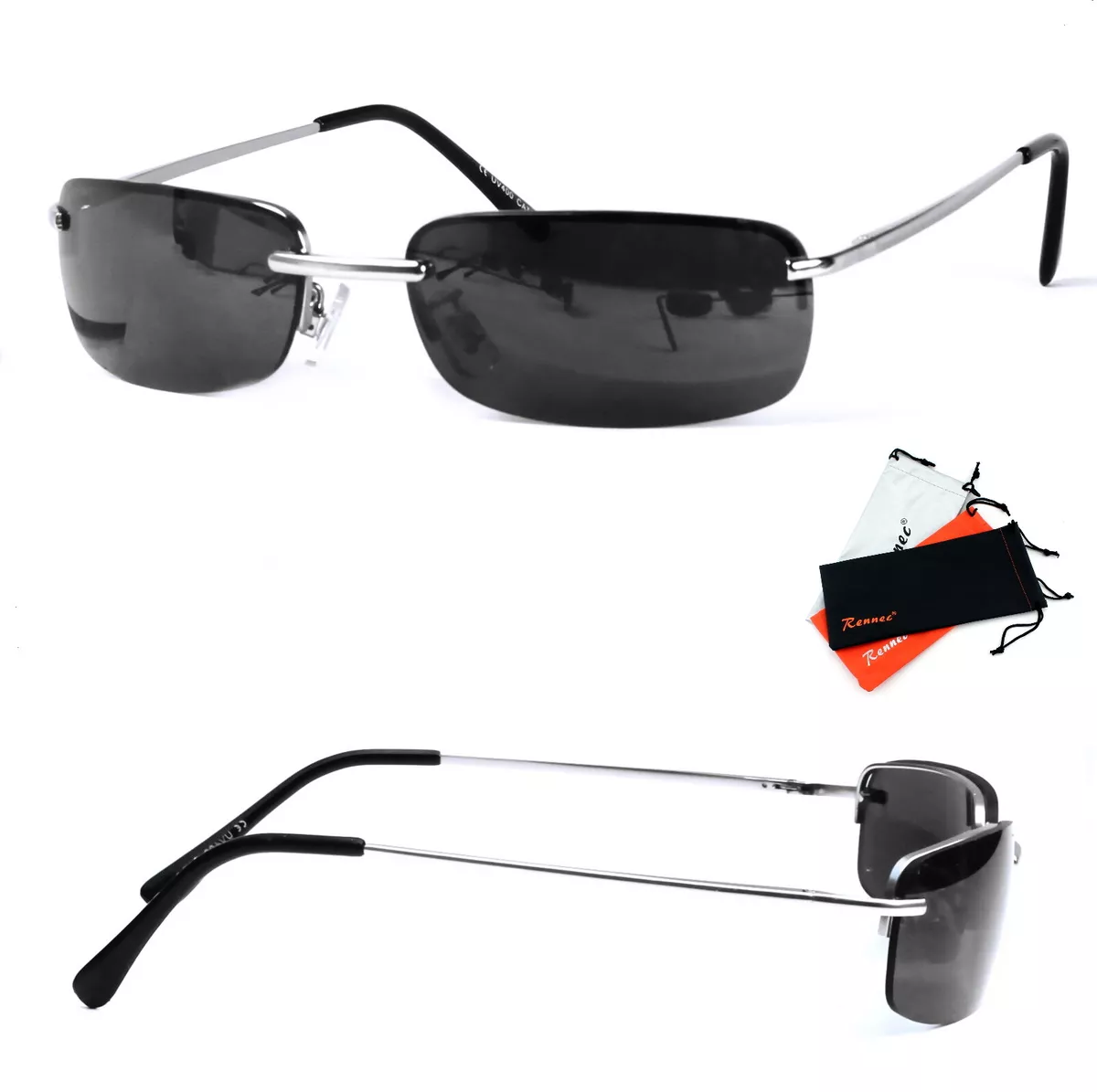 Agent Smith Style Sonnenbrille Rechteckig Silber Schwarz 
