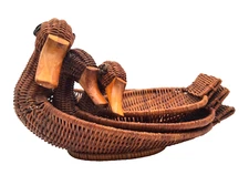 Vintage Wicker Rattan Duck Nesting Baskets Wood Beaks Set Of 3