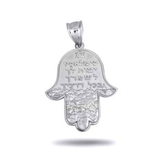 Silver Hamsa Hand Jewish Star Of David Hebrew Prayer Pendant Necklace