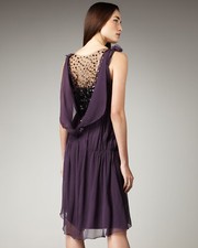 VERA WANG Women's Purple Contrast Black Beaded-back Dress