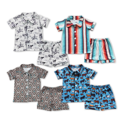 Baby Boys Western Cowboy Button Up Summer Pajamas Sets Homewear  Clothing Set
