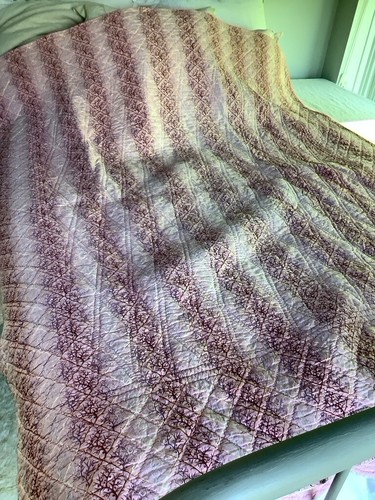 Antique French Quilt 19th Century 3 Rare Prints Pink Ombré 61" x 69" - Picture 4 of 17