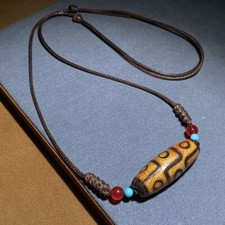 Tibetan Nine Eye Dzi Bead Pendant Necklace Long Buddha Chain for Men Women