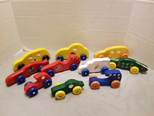 PAINTED WOODEN TOY CARS LOT OF 10 CARVED HAND MADE