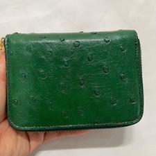 DOUBLE SIDE Genuine Ostrich Leg Leather Skin MEN'S BIFOLD WALLET, RED/GREEN