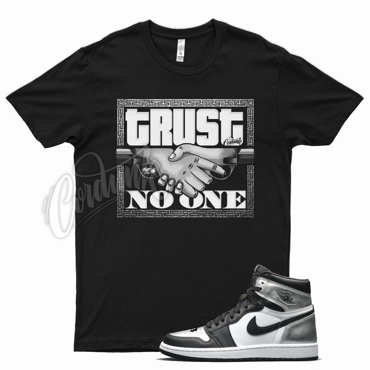 Black TRUST V2 T Shirt to match J1 Metallic Silver Toe Air Force Max 90