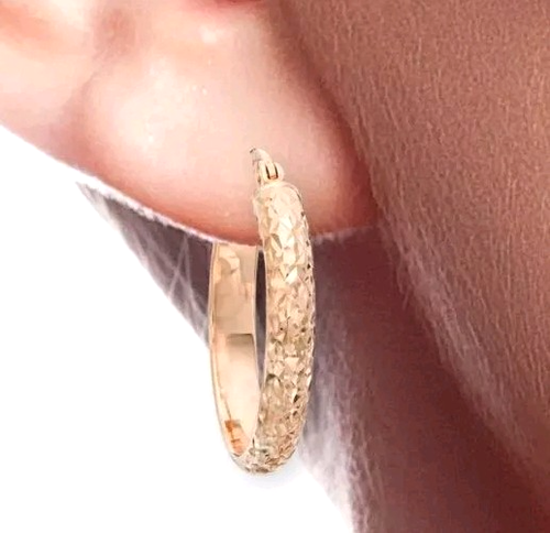 14K Rose Gold Diamond Cut Textured Oval Hoop Earrings 1.84 Grams