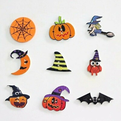 Pkg of 10 HALLOWEEN THEME 2-hole White Wood Craft Buttons About 1'' each (S-405)