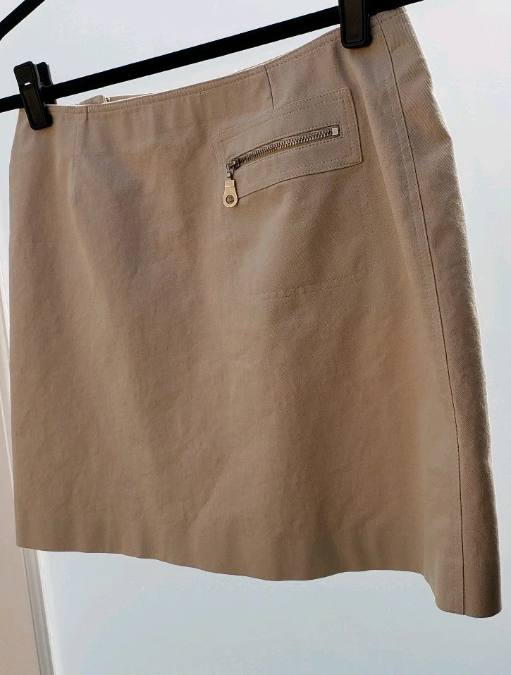 Cynthia Steffe Mujer Beige Caqui Safari Cremallera Lápiz Línea Corta Algodón Falda 4 Foto 4 de 4