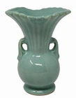 VTG Pottery Double Handle Vase Flared Rim Art Deco Aqua Blue Green McCoy Shawnee