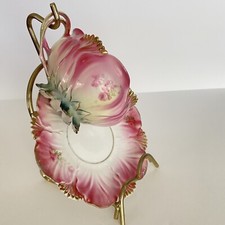 RS Prussia Rose Teacup Coffee Floral Antique Gold Accents