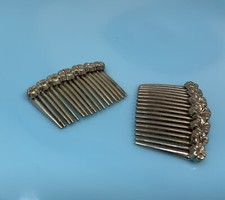 Vintage Matching Pair Antique Floral Fine Flower Sterling Silver Hair Comb 44.1g