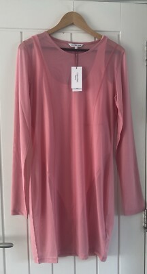 Calvin Klein Mesh Bodycon Pink Aura Holiday Dress With Bodysuit Size L 