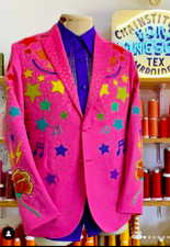 Men custom 2 Pc pink stars embroidery cocktail western wedding suit prom outfits