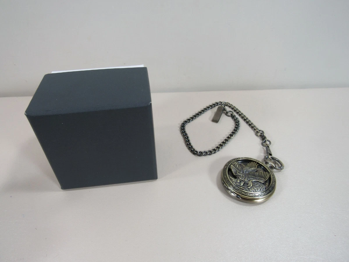 Folio Pocket Watch with Eagle and Chain in Box New Battery runs great