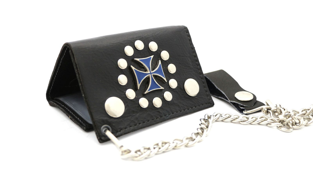 Trifold USA Made Genuine Leather Biker Wallet with Cross Design