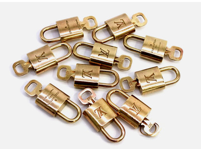 AUTHENTIC! Louis Vuitton Lock & Key Padlock Brass Gold Bag Charm for Speedy LV