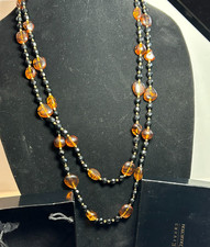 NOS JOAN RIVERS CLASSICS NECKLACE 60" W/ BROWNS & BLACK GOLD TONE