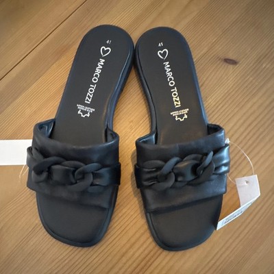 MARCO TOZZI Pantoletten Leder mit Kettendeko Schwarz 41 neu UVP 49,95  