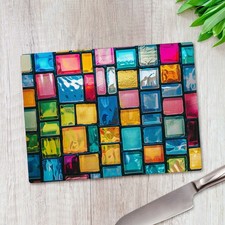 Colourful Stained Glass Grid Glass Chopping Board Large Kitchen Worktop Saver