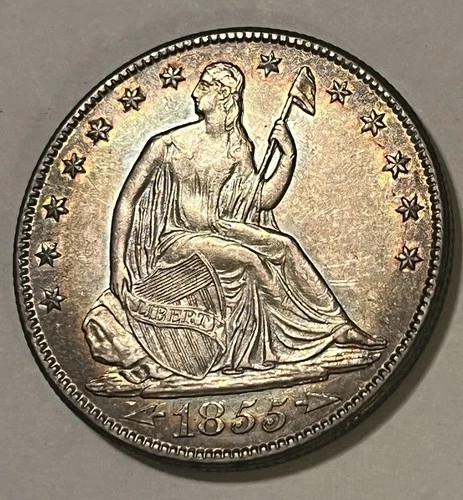 1855-o seated liberty half dollar / choice AU ++