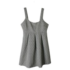 Fabrik cream black damask pleated babydoll preppy evening dress medium