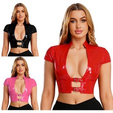 US Womens Bustier Crop Tops Tank Vest Nightwear Clubwear Corset Glossy Wet Look