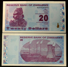 Zimbabwe 20 Dollars 2009 Banknote World Paper Money Currency UNC