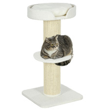 Image of PawHut 2 Tier Cat Resting Tree with Top Basket Cushion Sisal Post Cream White