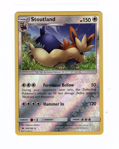 Stoutland 105/149 Sun & Moon Base Set Reverse Holo Rare - Pokemon Card