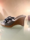 Fioni-90’s/Y2K Vintage, Blue, Leather, Floral, Open Toe Wedge Heel Sandal Size 7 — photo 7
