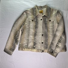 Ruby Road Womens Petite 14P Metallic Croc Print Button Jacket Gold