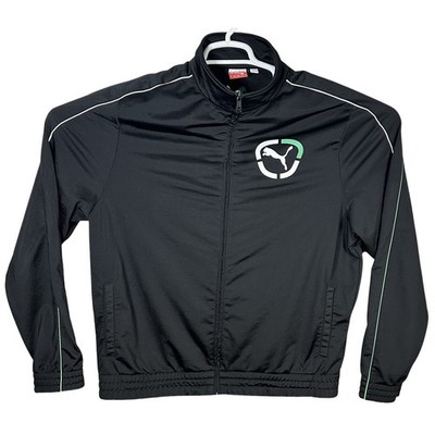Puma Large Full Zip Jacket Black Green Athletic Warm Up Jacket WN349 EUC
