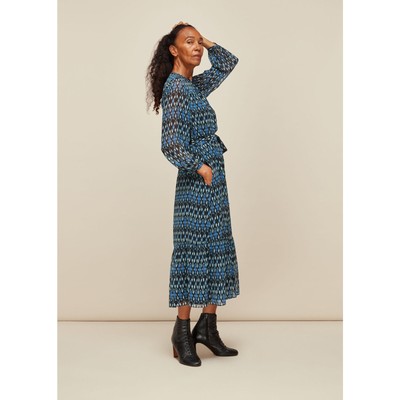 knee length dresses for ladies Crimson Ikat Long Sleeve Tunic Flare Dress – Sail to Sable main image 0