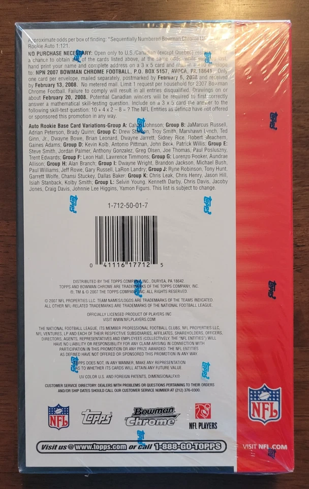 2007 Bowman Chrome Football Hobby Box Adrian Peterson Calvin Johnson SEALED - Image 2 of 4