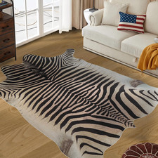 Large Zebra Area Rug 7.6 x 6.2 Ft Faux Cowhide