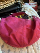 Pink Logo Pattern Crescent Shoulder Bag Mediu...