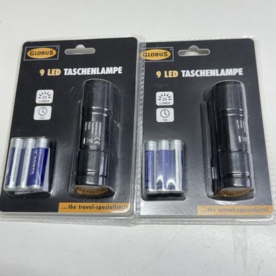 Taschenlampe 2 Stück mit 9 LED s inkl 3 Batterie Aluminium, schwarz, Globus