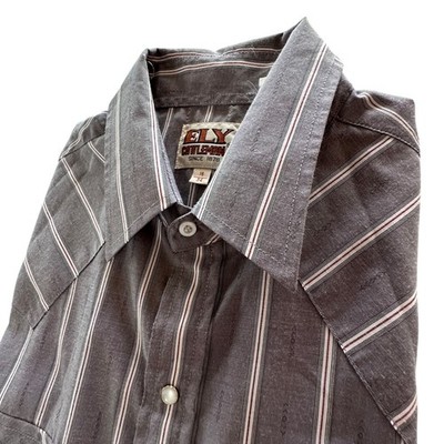 Ely Cattleman Western Pearl Snap Shirt Mens Size 16/34 Gray White Stripe LS