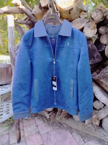 F series Italian c made Jacket blue Faux Swede M - product listing photo