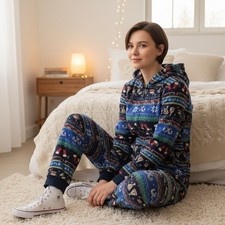 Cat  Jack Junior Multicolor Hooded Holiday-Themed Fleece Pajamas Size Small