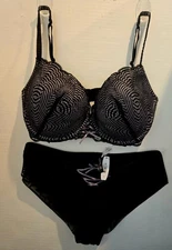 Adore Me Black Lace Bra & Panty Set Lingerie Intimates, Size 36 DDD