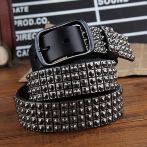 Real Leather Waist Belt Heavy Metal Taper Rivet Studded Unisex Punk Waistband - Picture 1 of 33