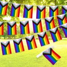 LGBT Progress Rainbow Pride Bunting Banner Flag 8.2 x 5.5 In, Full String 33 Ft