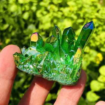 2025 NEW FIND Aura Green Titanium Stone Quartz Crystal Cluster Specimen Reiki US