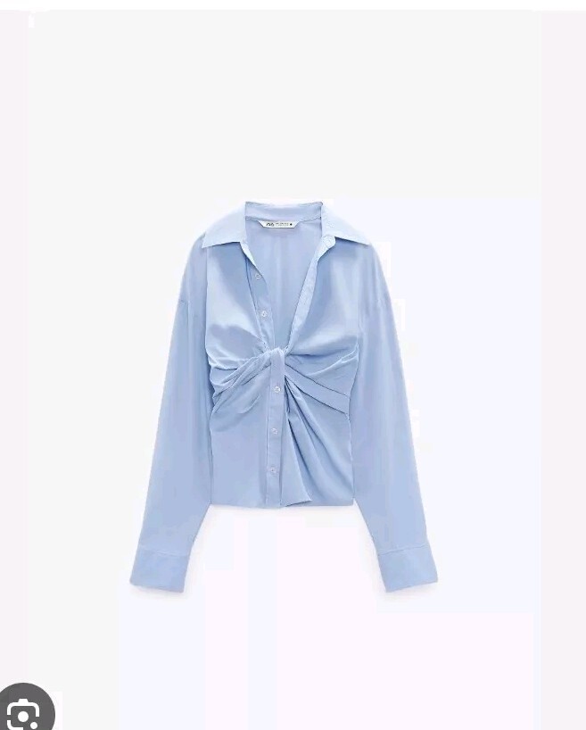 ZARA Blue Ruched Long Sleeve Top Size Medium 4437/057/400