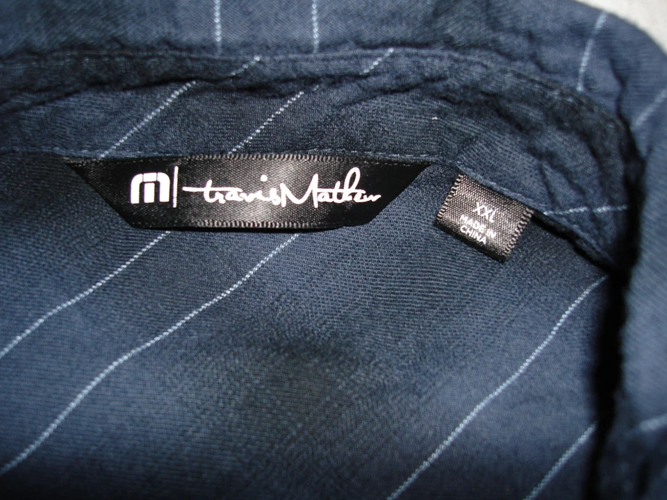 Travis Mathew Blue/Black Striped Rayon/Cotton L/S Button Ft. Shirt Sz. L - Image 3 of 4