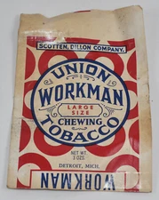 Vintage Union Workman Large Size Chewing Tobacco 3 Oz Advertising Bag Sack
