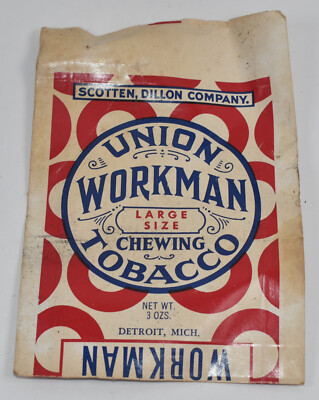 Vintage Union Workman Large Size Chewing Tobacco 3 Oz Advertising Bag Sack 